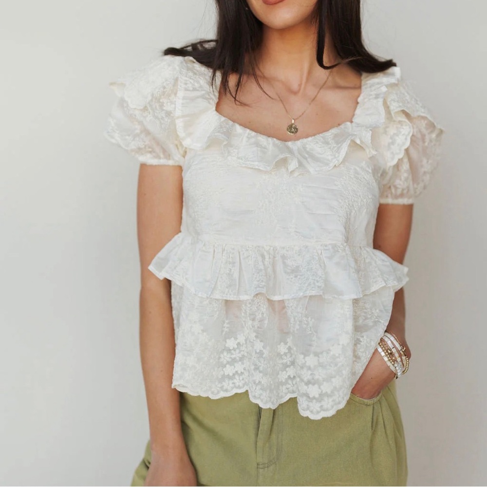 Pink Ruffle Lace Peplum Blouse - Picture 7 of 9